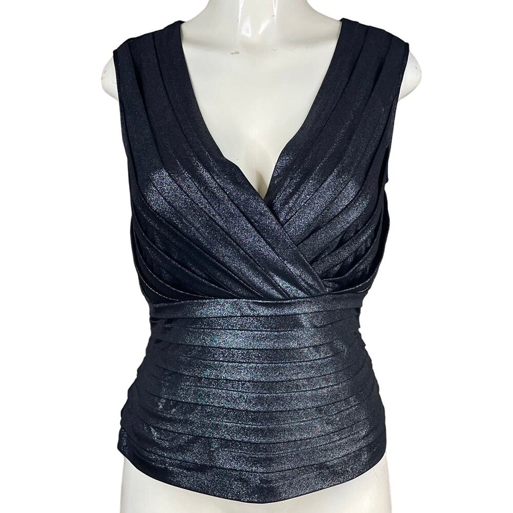 Tadashi Shoji Collection Surplice Tank Top Metallic Gray Shimmer SZ Medium